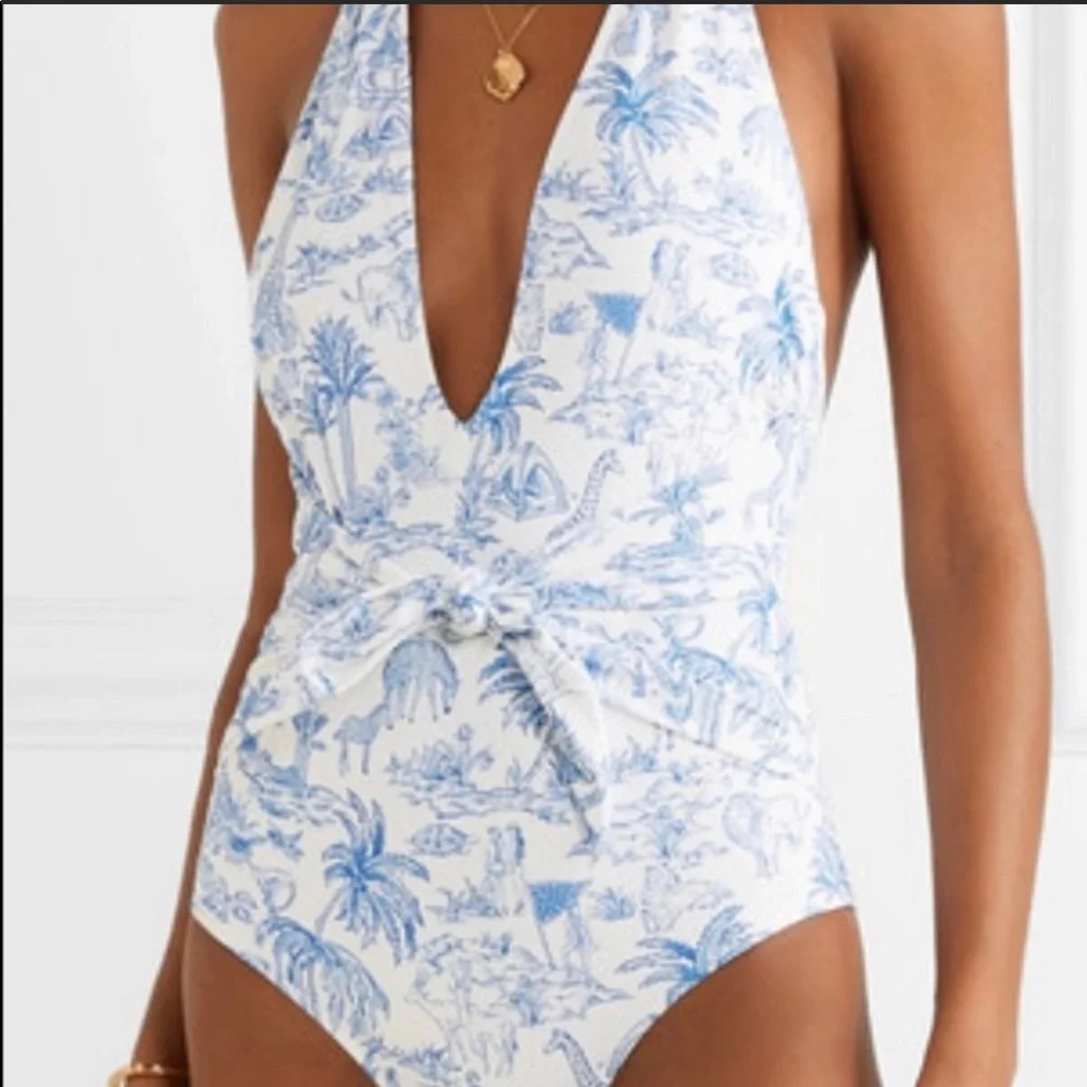 Tory Burch Blue and White Toile One-Piece Swimsuit - Picture 8 of 8
